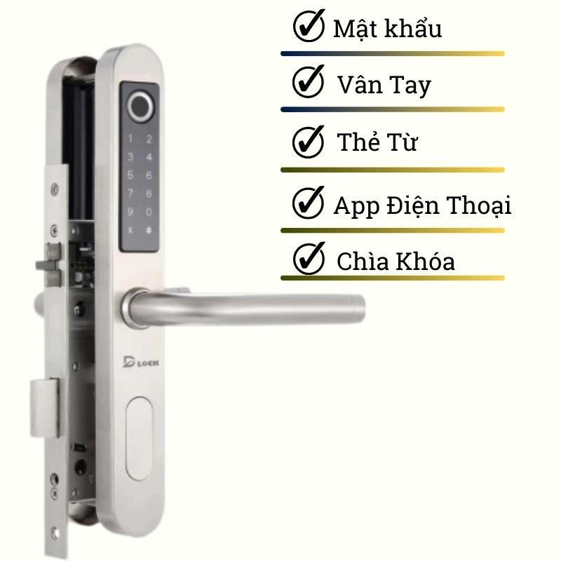 Khóa cửa vân tay điện tử thông minh cao cấp dùng app cửa nhôm kính, cửa thép và cửa hệ 55 Vát Cạnh, khóa cửa Smart Lock bảo hành 30 tháng chống nước Chính Hãng DILLOCK DLF2