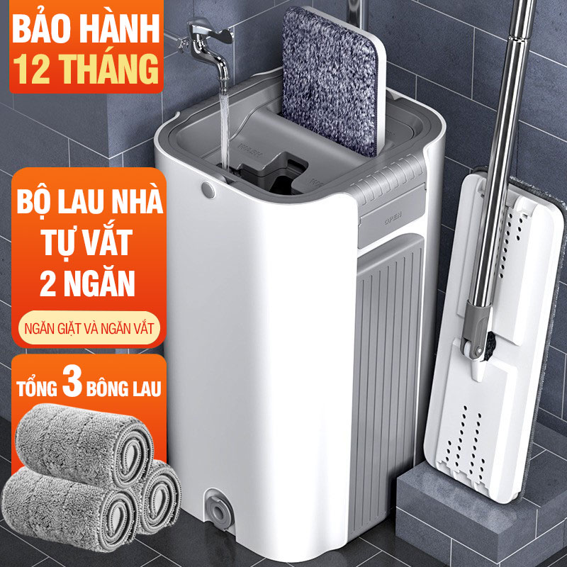 Bộ Cây Lau Nhà Kitimop - C6 Plus Có Thùng Lau Nhà Tự Vắt Thông Minh, Chổi Lau Nhà 360 Độ Lau Sàn Làm Sạch, 3 Bông Lau - Kitimop - C6 Plus