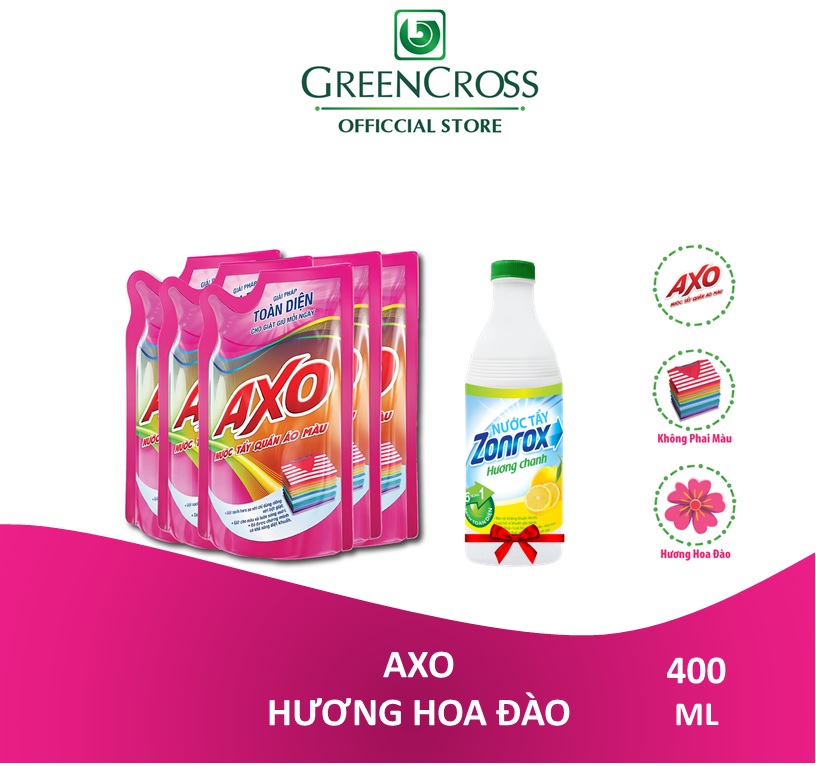 Combo 6 túi Nước tẩy quần áo màu AXO đánh bay vết bẩn 400ml