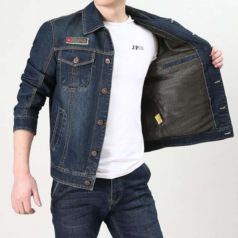 Men's Casual Denim Jacket Cotton Loose Lapel Coat