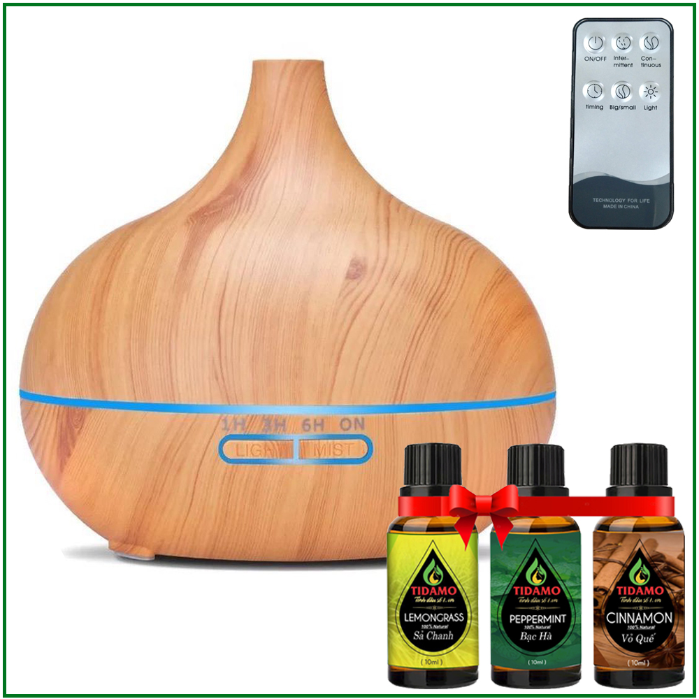 Combo Máy Xông Tinh Dầu Cách Điệu Có Điều Khiển Từ Xa + Tinh Dầu Nguyên Chất TIDAMO - Máy Khuếch Tán Tinh Dầu Giúp Thơm Phòng Thư Giãn, Đuổi Muỗi và Bảo Vệ Sức Khỏe