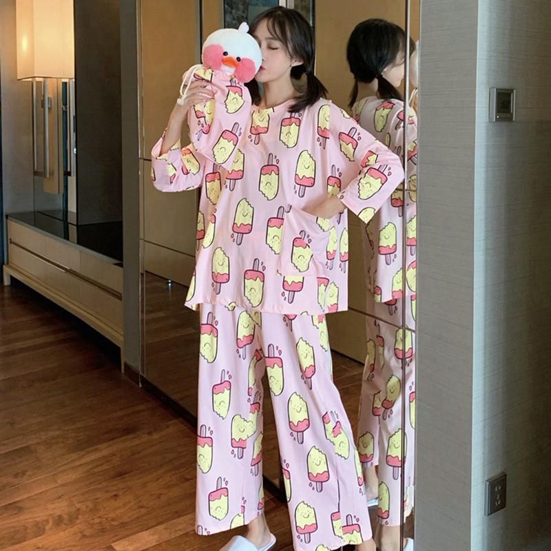 Set đồ ngủ dài in hình hoạt hình dễ thương cho nữ