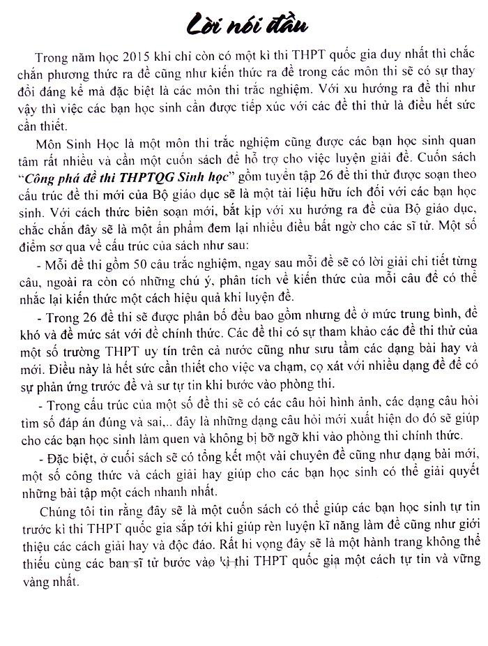 SÁCH CÔNG PHÁ ĐỀ THI TRUNG HỌC PHỔ THÔNG QUỐC GIA SINH HỌC_KV