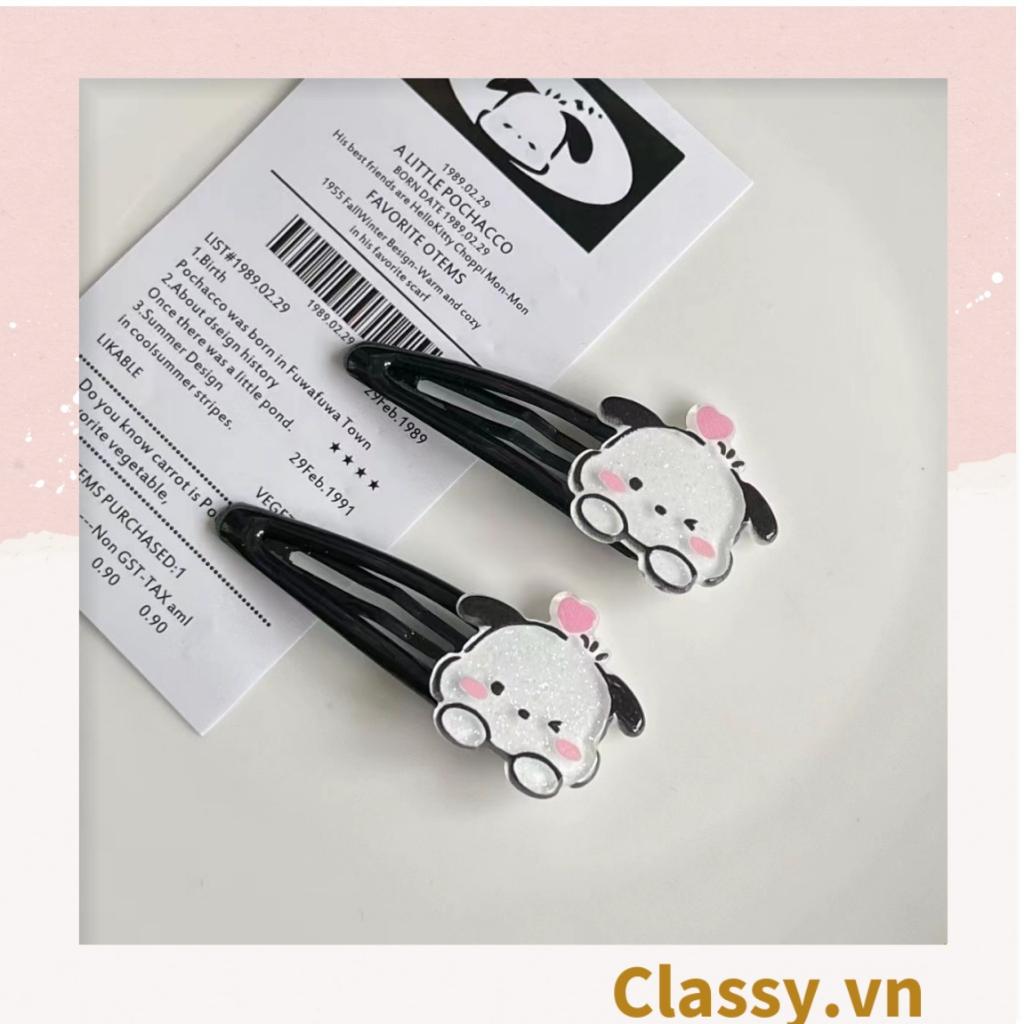 Kẹp tóc mái Classy họa tiết cún khóc nhfe dễ thương, màu trắng đen PK1621