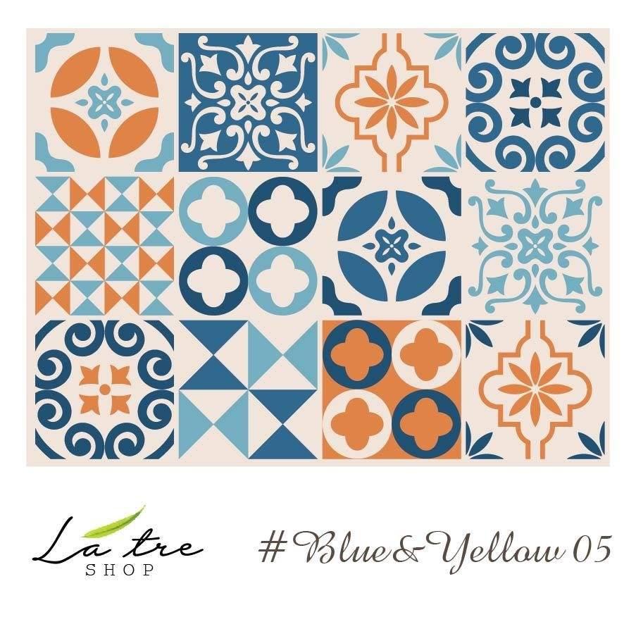Decal gạch bông chịu nhiệt dán bếp tường nhà tắm dễ lau chùi đề can loại 1 - Blue & Yellow - Nguyên tấm khổ 40x60cm 0003