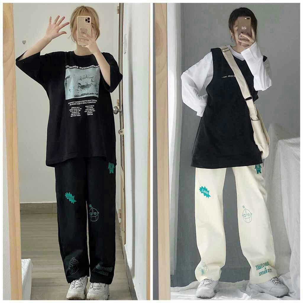 Quần cull nỉ mặc 2 kiểu bo chân dây rút form rộng