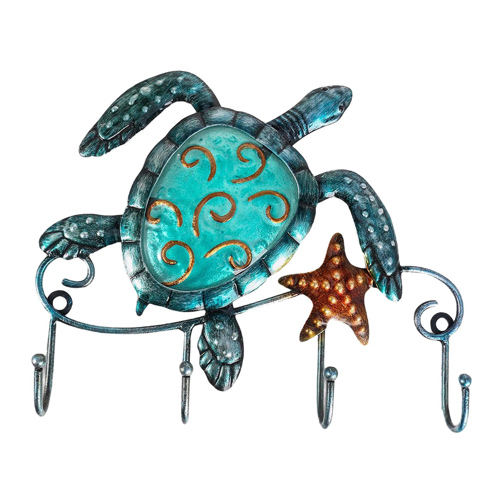 Cast Iron Blue Sea Turtle Coat Hat Key Purse Bag Hanger 4 Hook w/ 2 screws