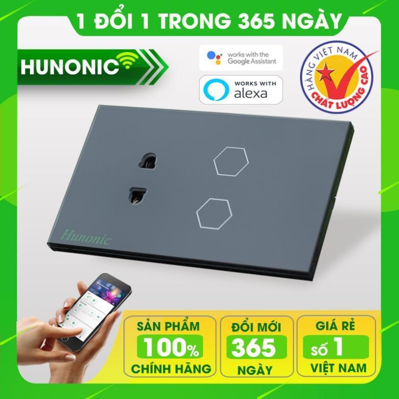 Công Tắc Thông Minh Kèm Ổ Cắm Hunonic Đen│Công Tắc Cảm Ứng Đế Âm Chữ Nhật