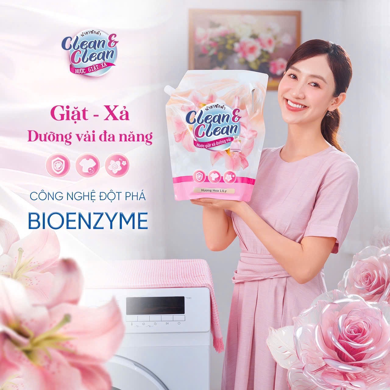 Nước Giặt Xả 5 in 1 Clean &amp; Clean Dùng Cho Cả Giặt Tay Và Giặt Máy 3.2l/túi