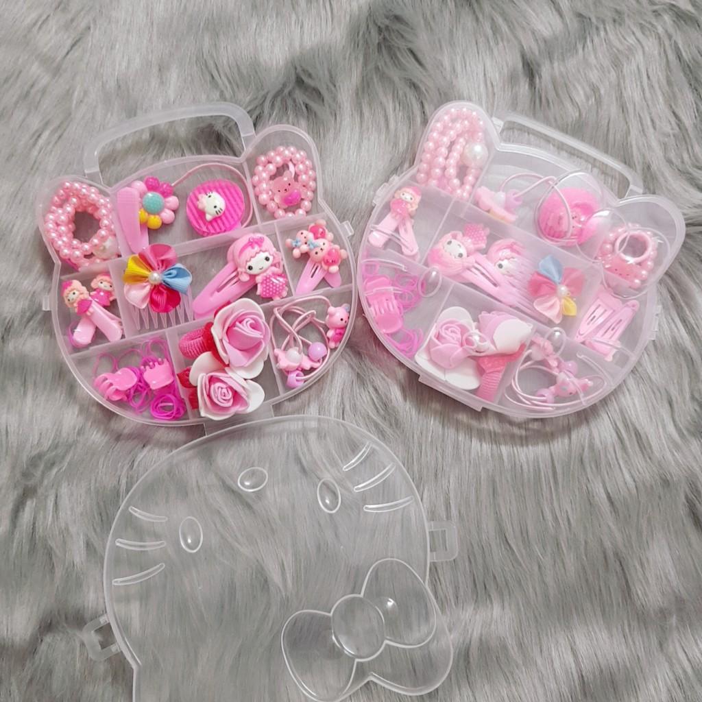 DÂY BUỘC TÓC HELLO KITTY CHO BÉ - HỘP NHỰA ( HỘP NHIỀU MẪU CUTE)