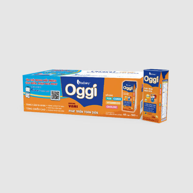 Thùng Sữa dinh dưỡng Oggi Phát triển toàn diện 180ml - giúp bé tăng cân nhanh, tăng chiều cao