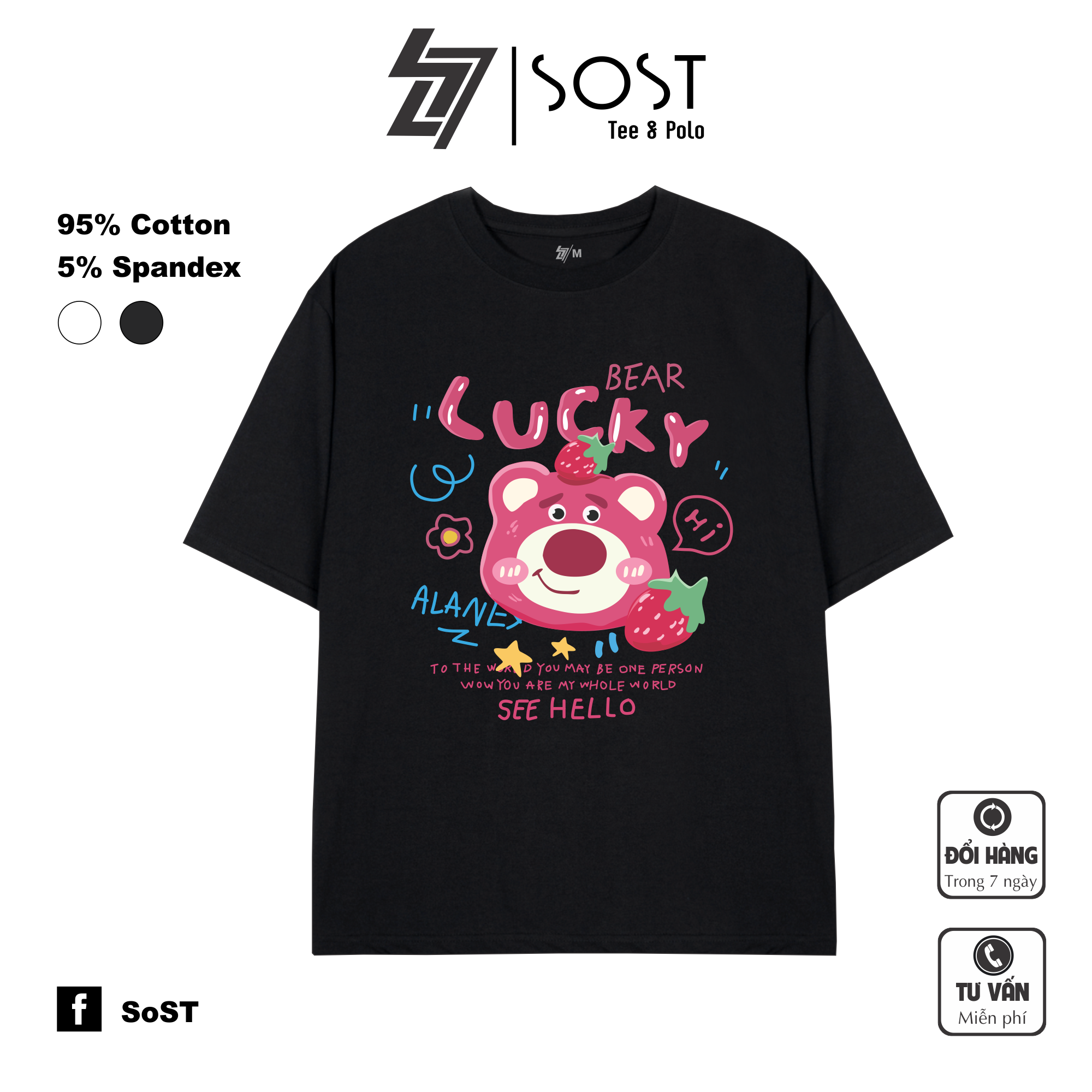 Áo Thun Sost Gấu Dâu Lotso See Hello Unisex Chất Cotton Cao Cấp Thoáng Mát