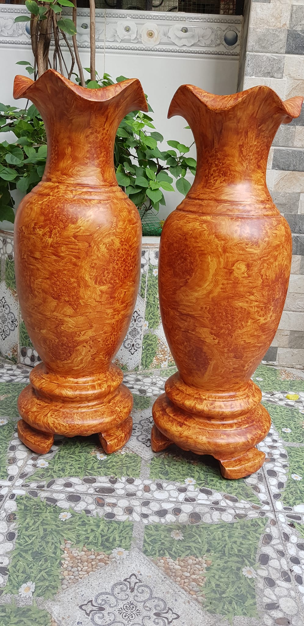 Cặp Bình Gỗ nu gõ hay gõ vẽ nu cao tròn đều đẹp cao 60cm x đk 20cm ý nghĩa bình an , phú quý Anh Chị trưng phòng khách nhà, công ty, bàn thờ thần tài to đẹp ạ