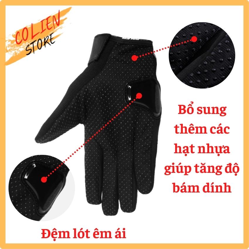 Găng Tay Xe Máy Cao Cấp FULL Ngón Có GÙ Chất Vải Thoáng Khí, Đệm Lót Êm Ái, Bổ Sung Thêm Hạt Nhựa Tăng Độ Bám Dính, Thiết Kế Gọn Nhẹ Cho Bạn Cảm Giác Thoải Mái Và Tiện Dụng