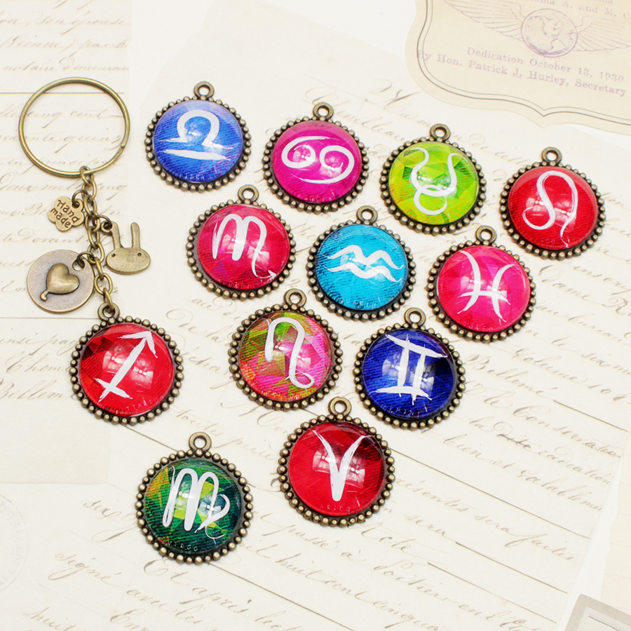 Móc khóa 12 cung hoàng đạo Zodiac màu sắc tươi sáng siêu đẹp 06646-MK0020