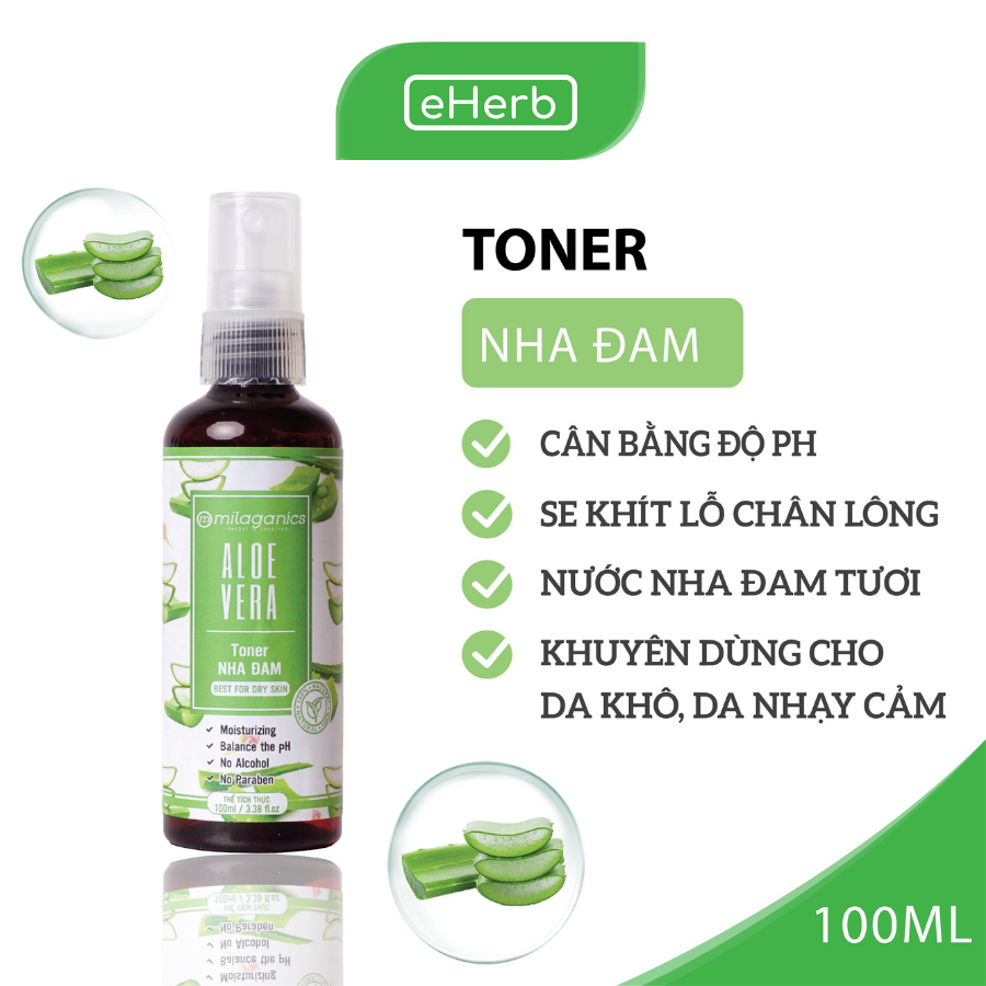 Toner Nha Đam Cân Bằng Độ PH, Dưỡng Ẩm Dịu Nhẹ Từ Nha Đam Tươi MILAGANICS 100ml (Chai)