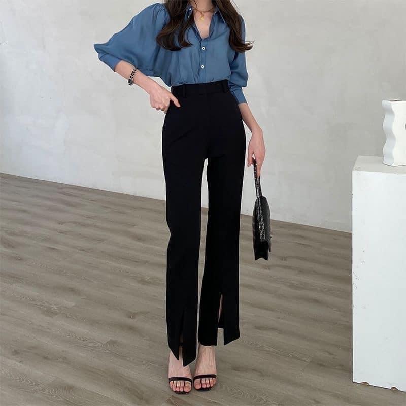 ️Elisa fashion️Quần ống loe xẻ trước cá tính cho nữ