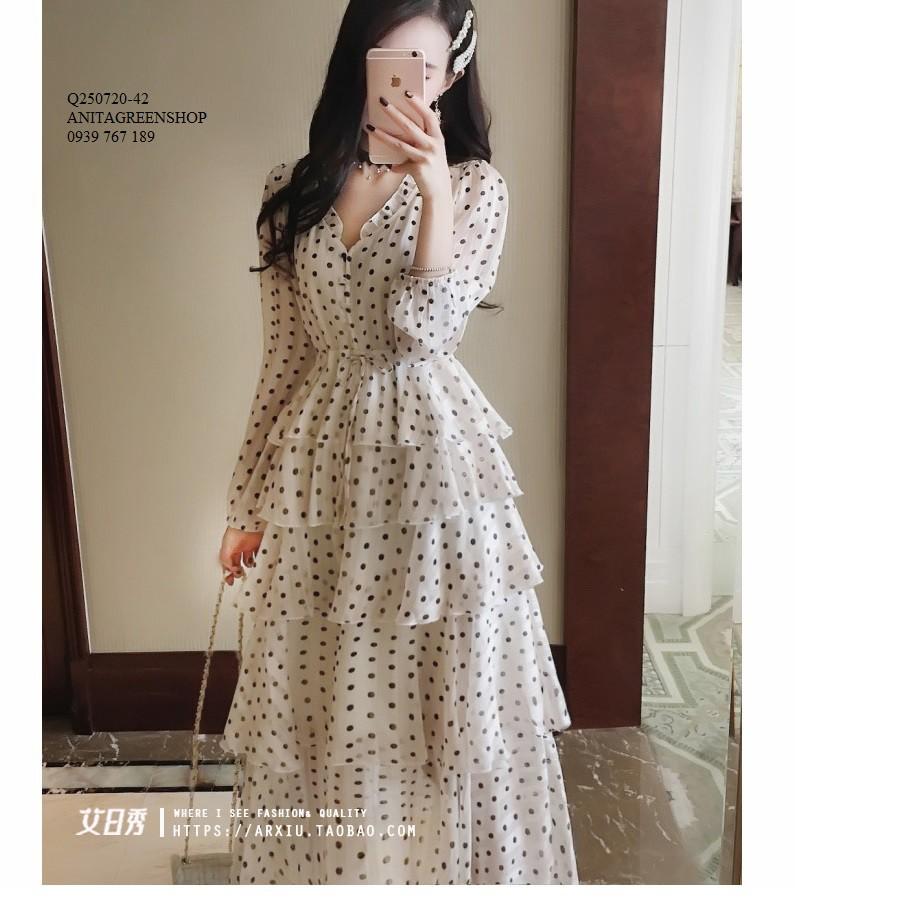Q250720 ĐẦM MAXI CHẤM BI TIỂU THƯ
