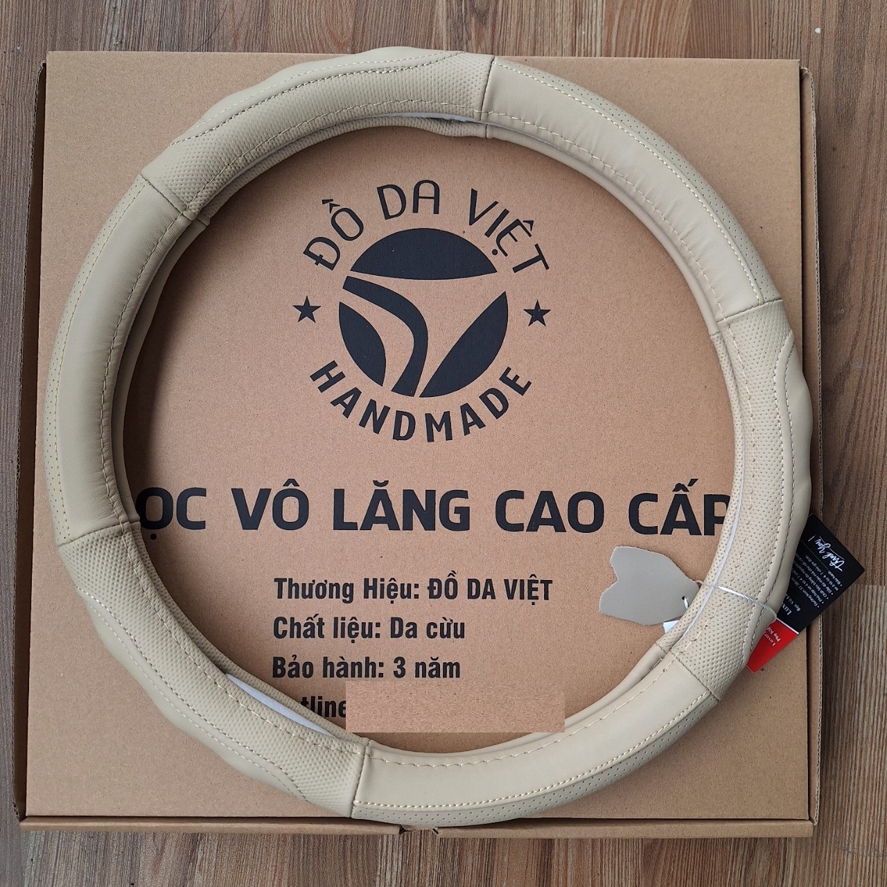 BỌC VÔ LĂNG Ô TÔ BẰNG DA CỪU 100%, DẠNG TRÒN SIZE 38 - CHÍNH HÃNG ĐỒ DA VIỆT bảo hành 3 năm
