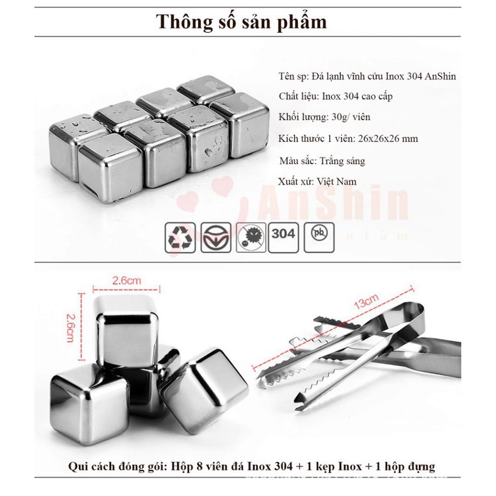 Đá lạnh vĩnh cửu Inox 304 cao cấp AnShin (hộp 6 viên tặng kẹp gắp)