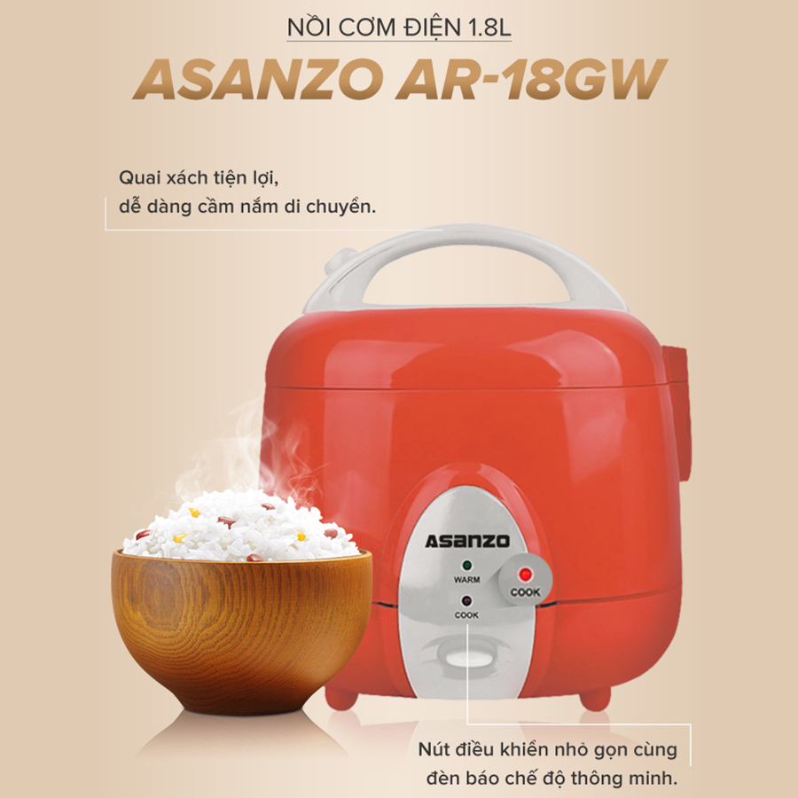 Nồi Cơm Điện Nắp Gài Asanzo AR-18GW (1.8L) - Hàng Chính Hãng