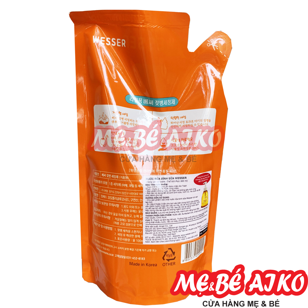 Bộ 2 Gói Nước Rửa Bình Sữa Wesser (500ml x 2)