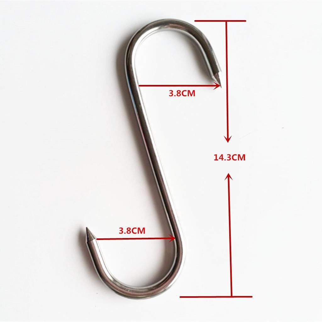 Lot of 6, Large S Shaped Stainless Steel Hooks Pan Pot Meat Hanger Organizer