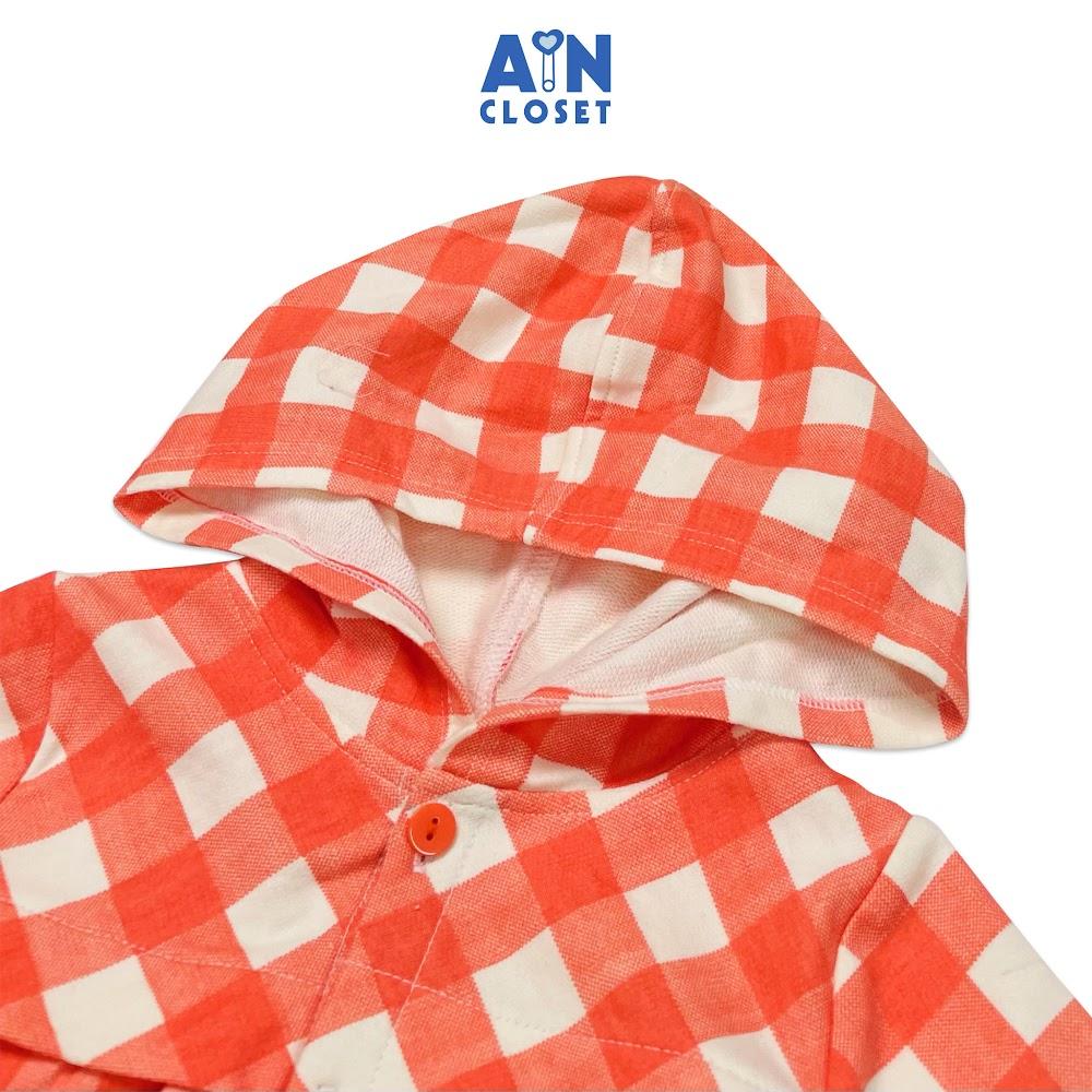 Áo khoác có nón bé gái họa tiết Caro Cam thun da cá - AICDBGAJPJ5E - AIN Closet