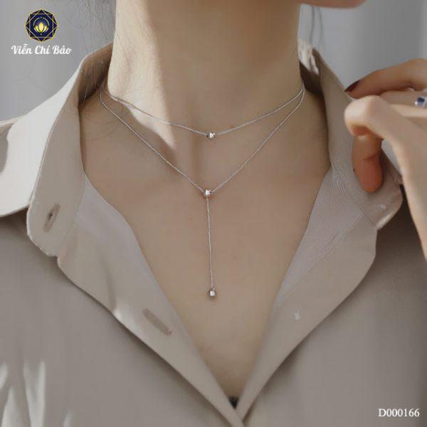 Dây chuyền Choker 2 lớp đính bi tròn sang chảnh Vòng cổ bạc nữ S925