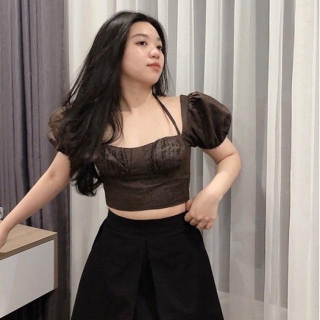 Áo croptop tay phồng - Chất liệu gấm