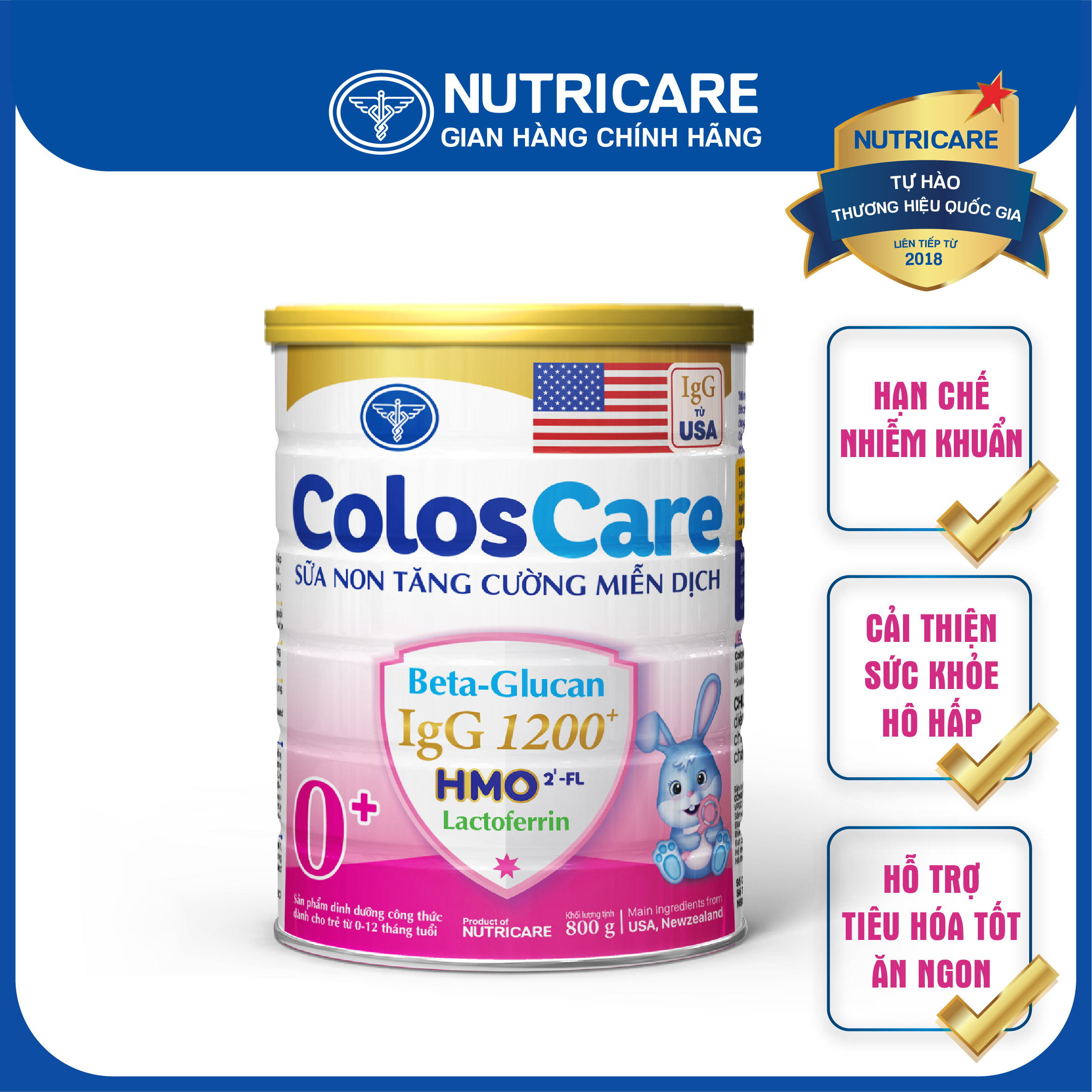 [Tặng 2 lọ yến] Sữa bột Nutricare ColosCare 0+ tăng cường hệ miễn dịch 800g