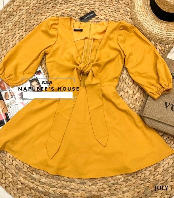 Đầm xòe tay lỡ cột nơ July dress - Đầm thiết kế tay phồng cột nơ - váy đi tiệc napubee