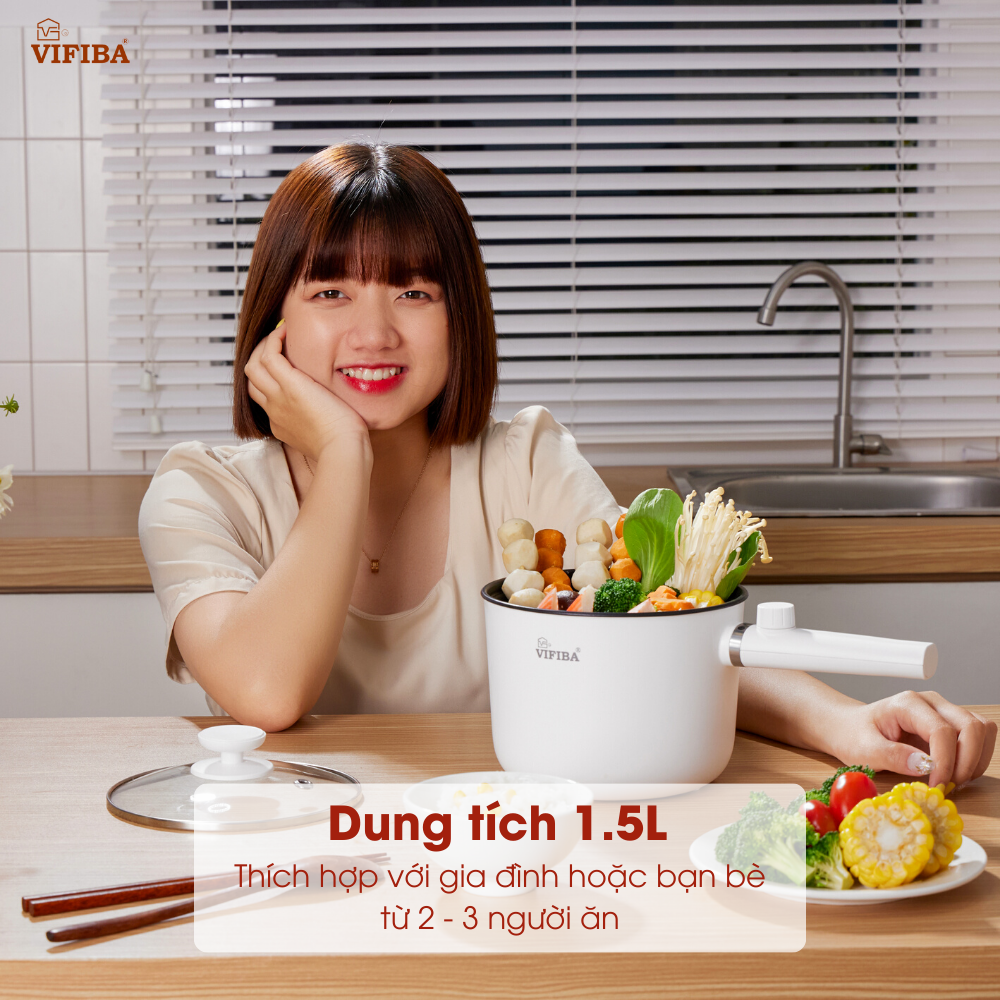 Nồi điện đa năng 2in1 Hàng Chính Hãng VIFIBA 2 cấp độ, chống dính tay cầm dài - Nấu, Chiên, Xào, Luộc