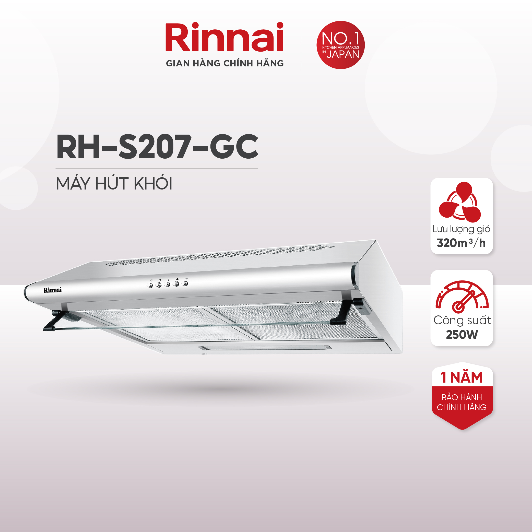 Máy hút mùi 70cm Rinnai RH-S207-GC than hoạt tính và ống thoát