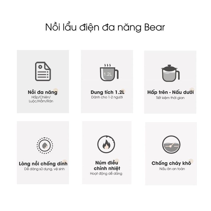 Nồi điện mini đa năng Bear 1.2L (kèm khay hấp) nồi lẩu điện mini, Anh Lam Store - Hàng chính hãng - 1.2L