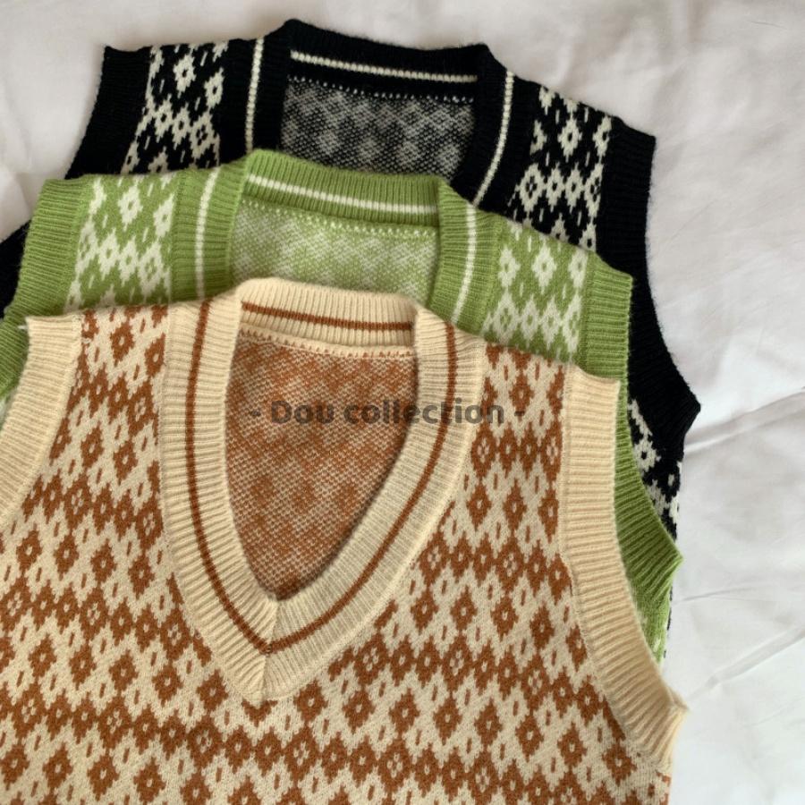 Áo Gile Họa Tiết Vintage Thổ Cẩm Áo Len Không Tay Dáng Ngắn Cá Tính Thời Trang Thu Đông - Mã TA025