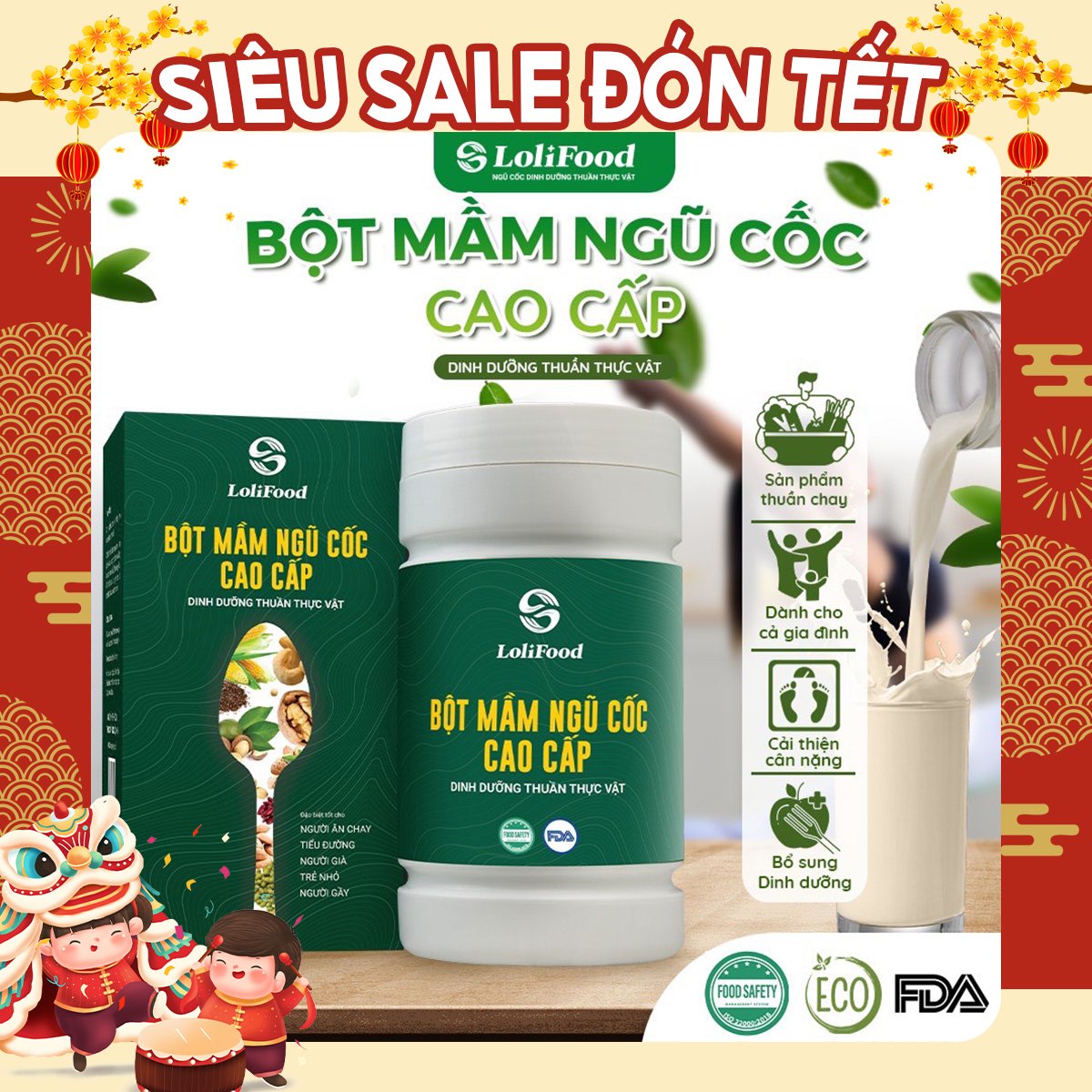 Ngũ Cốc Dinh Dưỡng Cho Người Lớn Tuổi LoliFood,Bột Mần Ngũ Cốc Dinh Dưỡng Cao Cấp, Hữu Cơ, Ăn Chay Trường,Tăng Sức Khoẻ Người Lớn Tuổi, Hộp 500gr