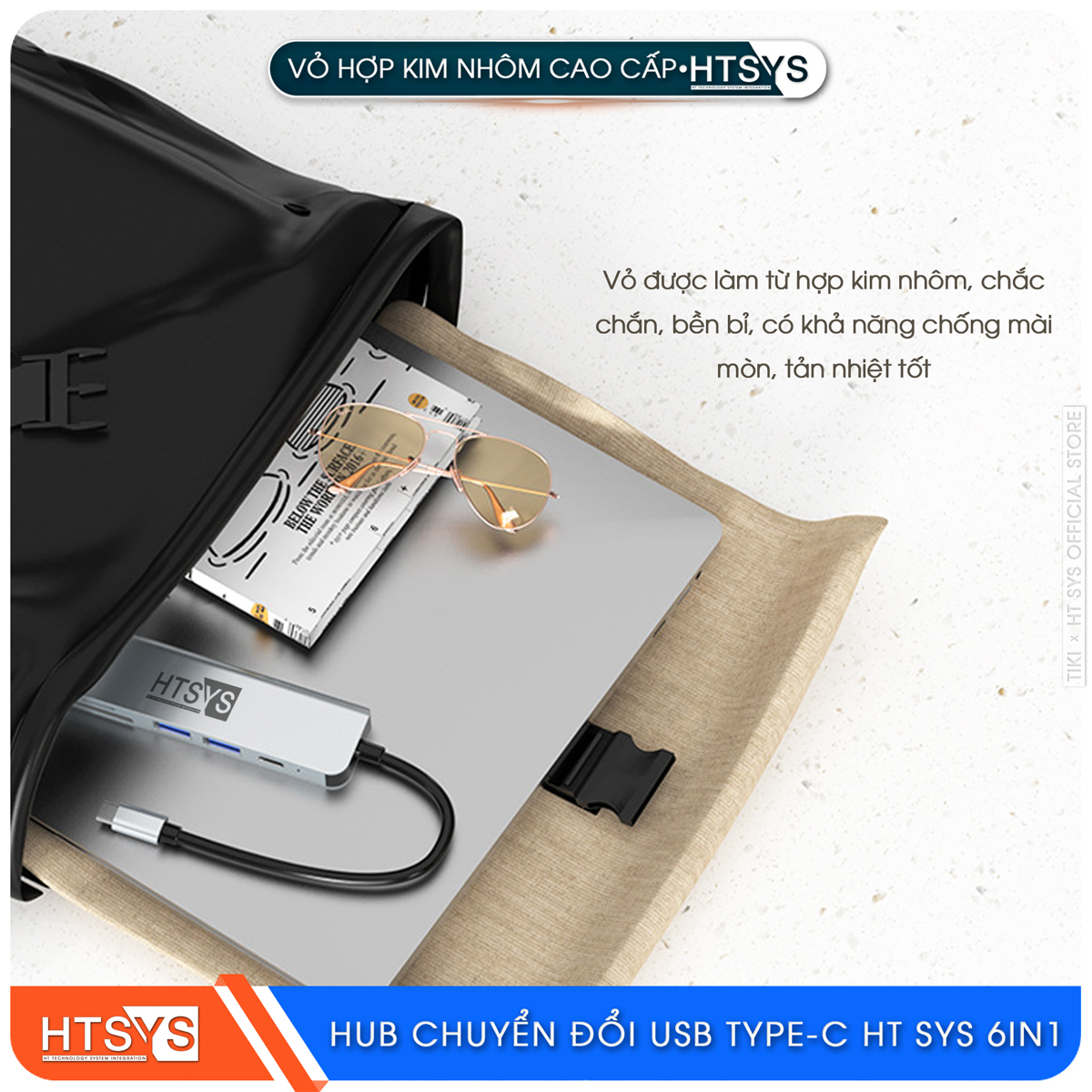 Hub Chuyển Đổi USB Type C HT SYS 6 in 1 To HDMI, USB 3.0, SD, TF, PD 100W - Hàng Chính Hãng