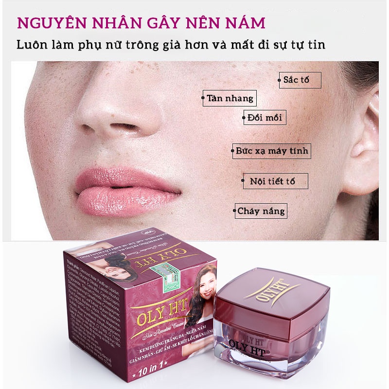 Kem Dưỡng Trắng Da - Ngừa Nám - Giảm Nhăn - Giữ ẩm &amp; Se Khít Lỗ Chân Lông 10 IN 1 OLY HT CHÍNH HÃNG 35G LPK