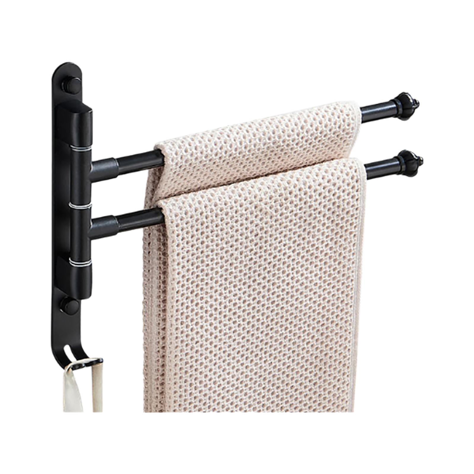 Swivel Out Towel Racks with Hooks Foldable Arms Bath Towel Hanger Wall Mount Towel Bar Aluminum Towel Holder Organizer