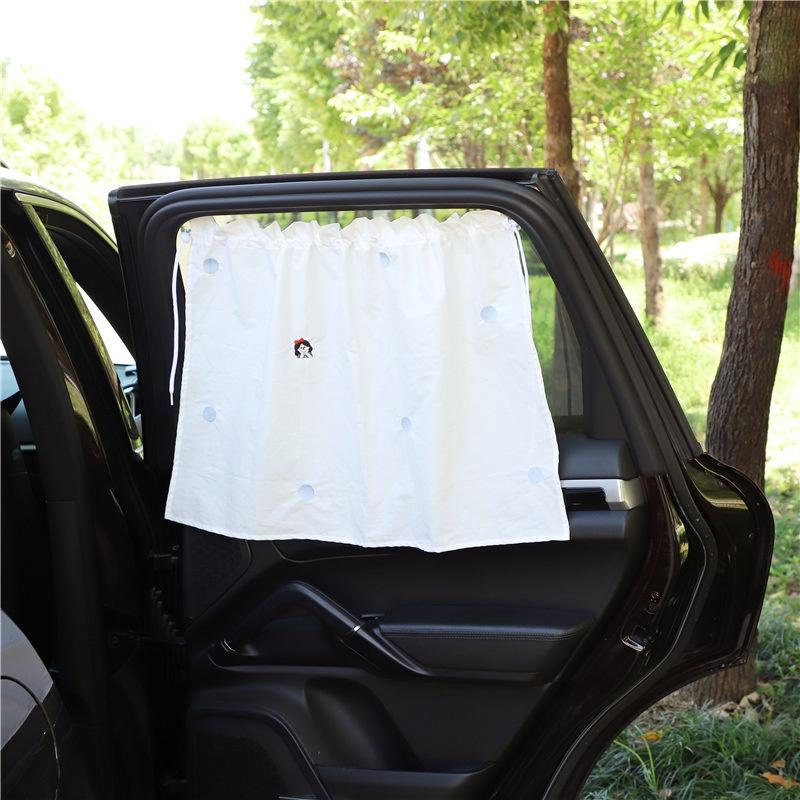 Rèm Che Nắng Cách Nhiệt Bằng Vải Cotton Thêu Họa Tiết Hoạt Hình Có Giác Hút Gắn Xe Hơi