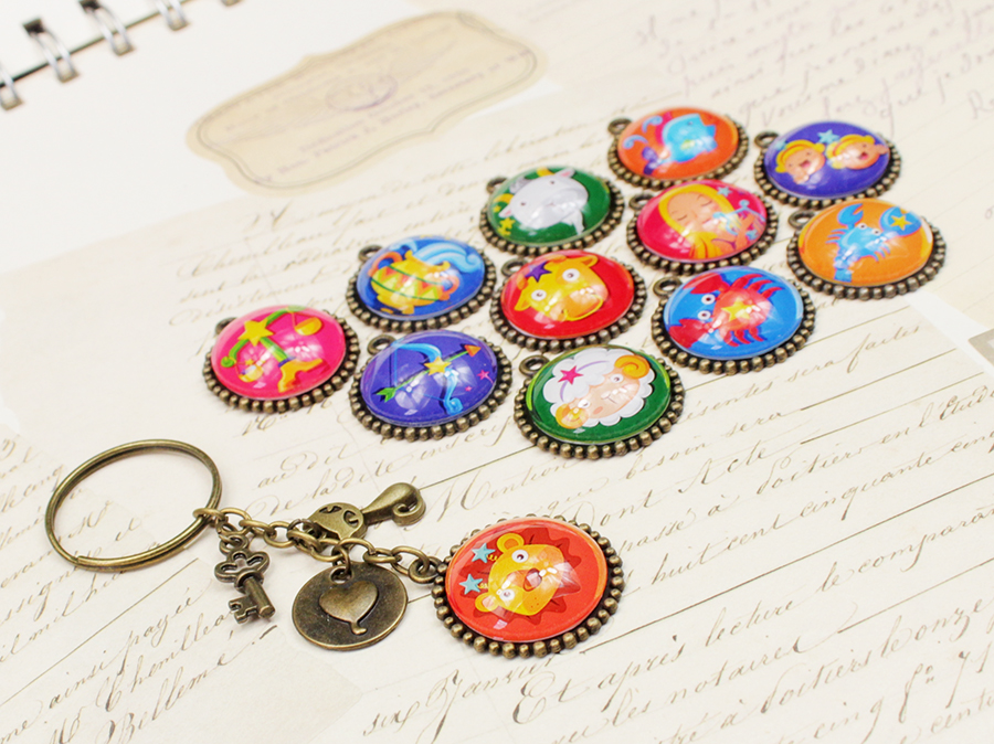 Móc khóa 12 cung hoàng đạo Zodiac màu sắc tươi sáng siêu đẹp 06646-MK0029