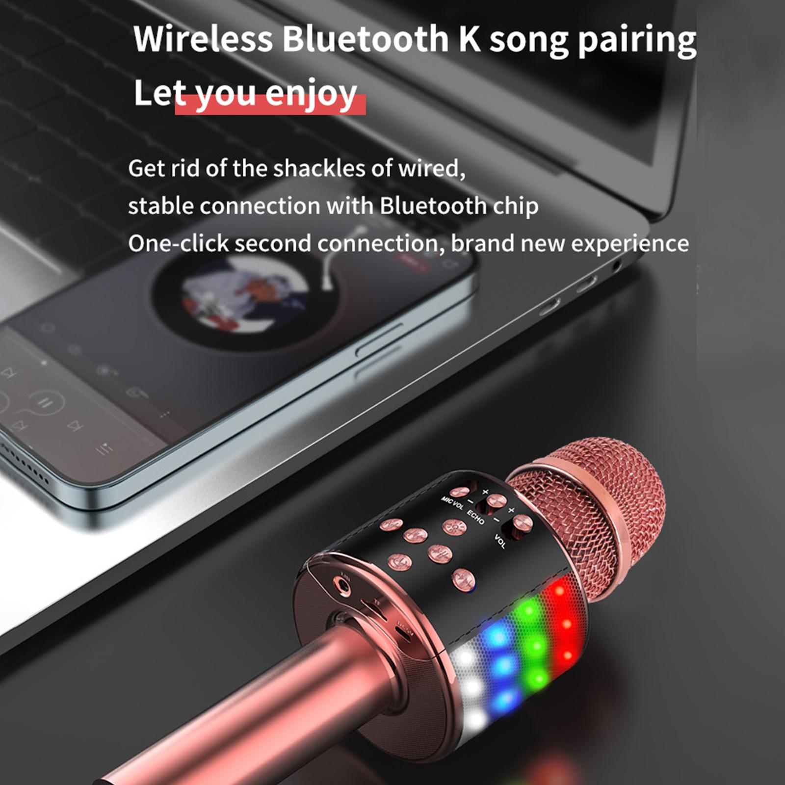 Micrô Hát Karaoke Bt Không Dây Với Đèn Led Đầy Màu Sắc D168