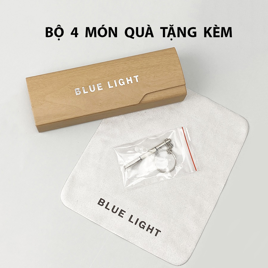 Gọng Kính Cận, Kính Giả Cận Nam Nữ TITANIUM Cao Cấp Siêu Nhẹ, Mắt Vuông To Dày Bản, Full Đen Bạc - BLUE LIGHT