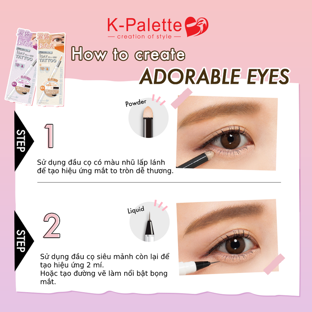 Bút Vẽ Tạo Khối Bọng Mắt, Bầu Mắt, Phấn Mắt 2 Đầu Nhật Bản K-Palette 3D Liner Ánh Nhũ, Bền Màu, Bám Lâu, Không Thấm Nước - 01 Màu Be Sáng