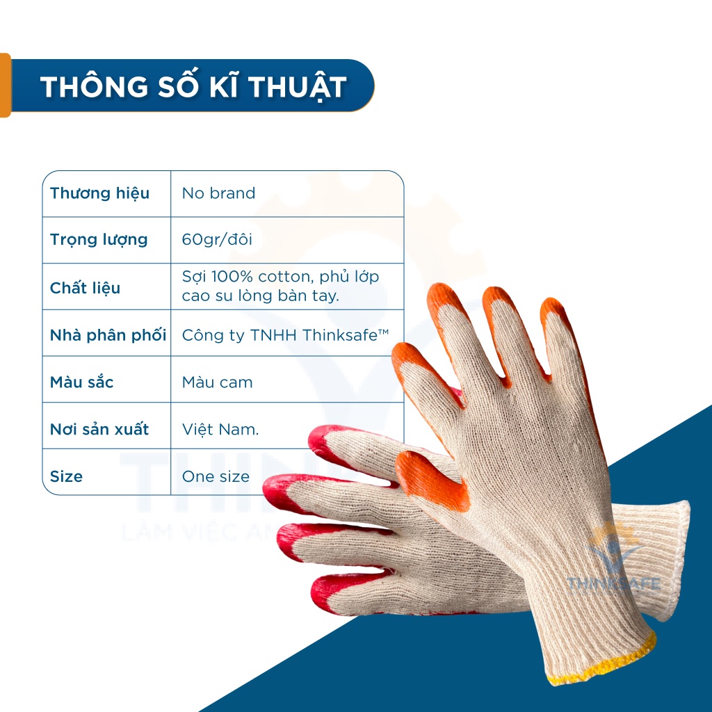 Găng tay bảo hộ lao động phủ cao su Thinksafe, găng cotton chống trơn, nóng, hóa chất, Bao tay phủ cao su hoàn thiện tốt