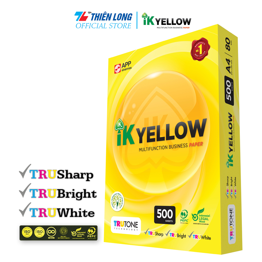 Ream giấy IK Yellow đa năng A4 80 gsm (500 tờ) - Hàng nhập khẩu Indonesia