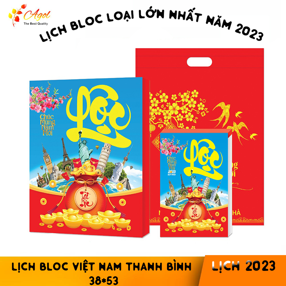 Lịch lớn nhất năm 2023 Sắc màu Thế giới kích thước chiều dài tổng 100cm khổ bloc 38*53 Quý Mẹo May Mắn