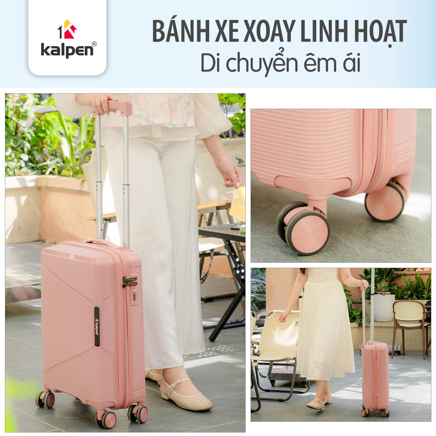 Vali kéo du lịch xách tay có khóa số Kalpen Travel Zone 20 inch G30 bánh xe xoay 360 độ chuẩn Đức