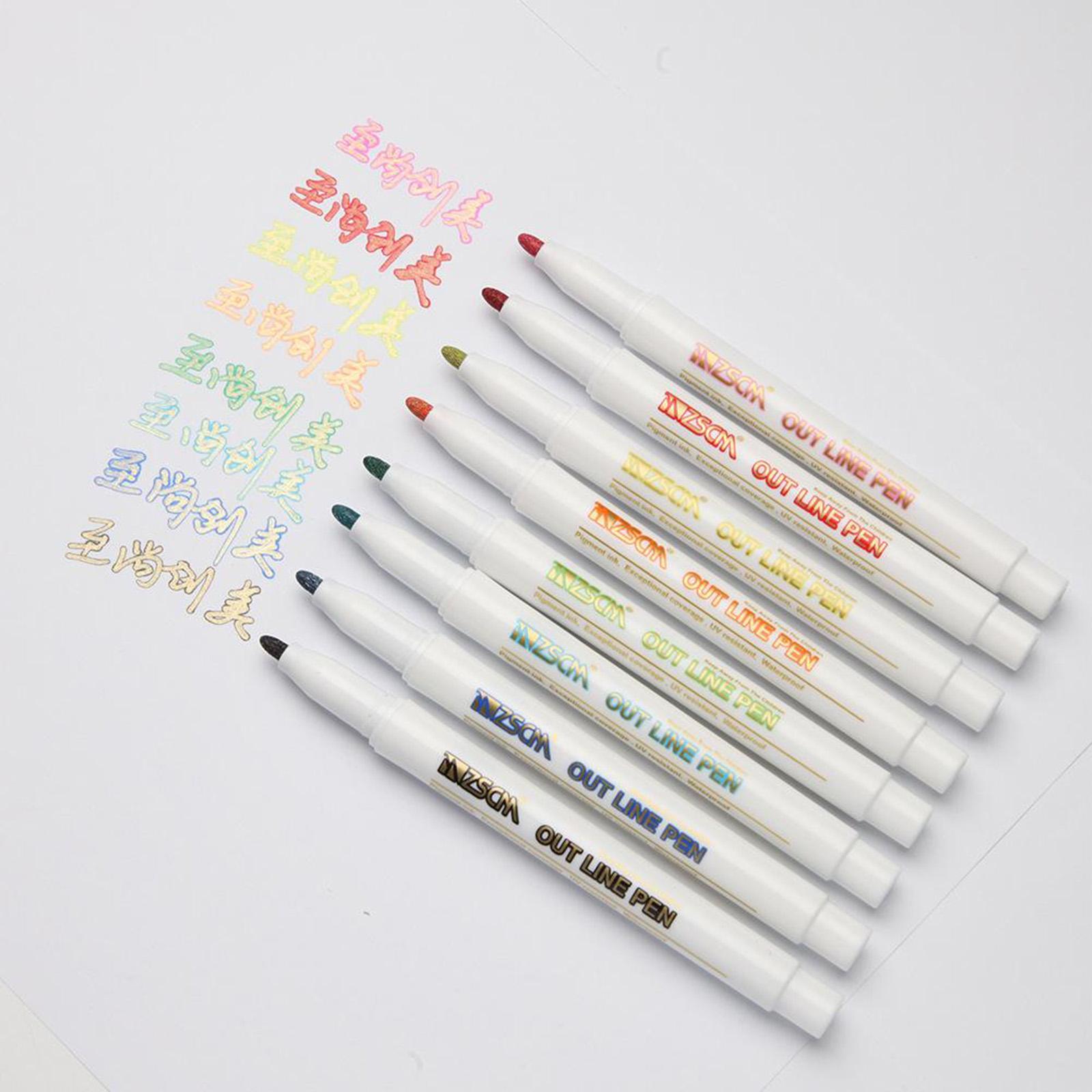 Outline Pens Double Line Metallic Markers, 8 Colors Outline Paint Doodle Pens